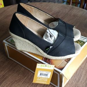 Women's Canvas Open Toe Wedges, Size 9